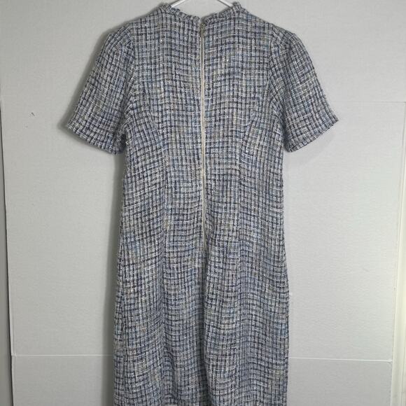 Nanette Lepore Size 6 Tweed Dress Blue Multicolor Metallic Short Sleeve Zip Back - Picture 7 of 9